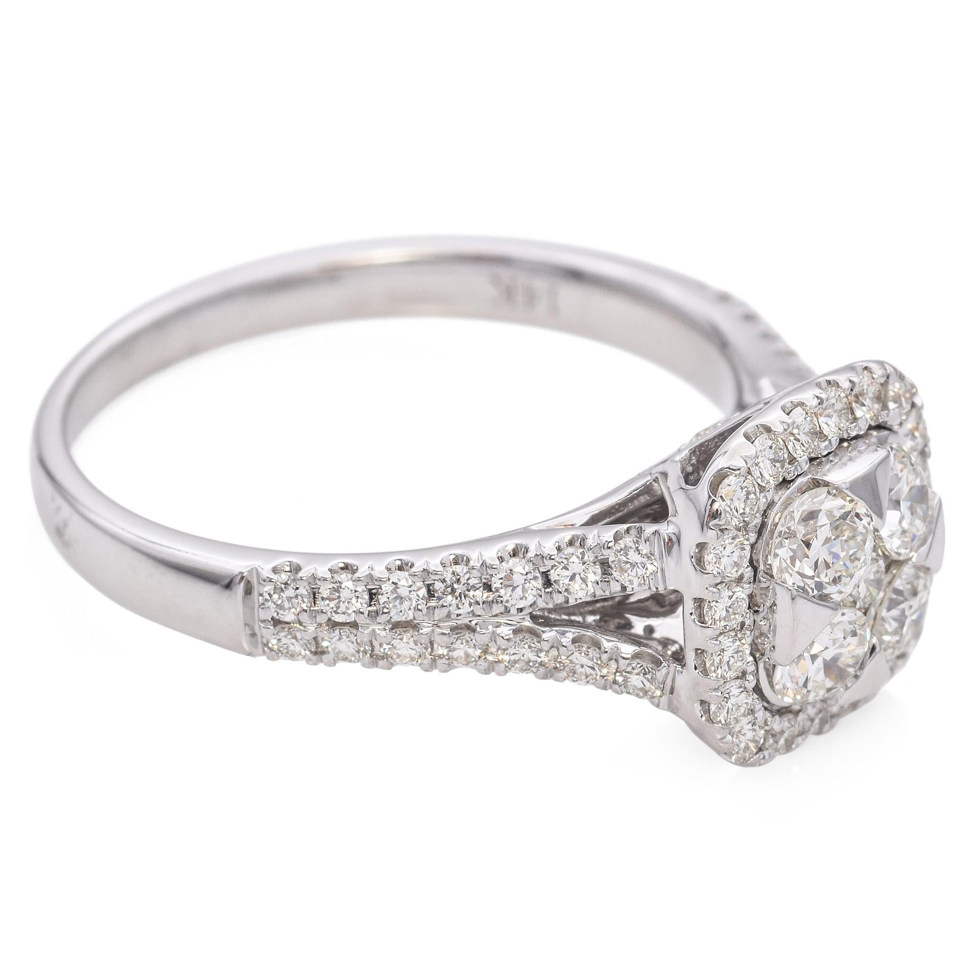 14 Karat Weißgold Cluster-Diamantring im Angebot 1