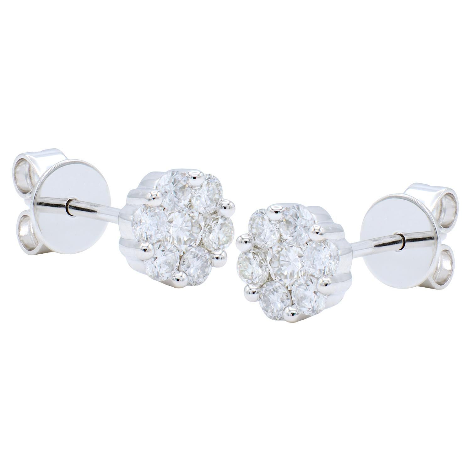 Contemporary 14K White Gold Cluster Diamond Studs B For Sale