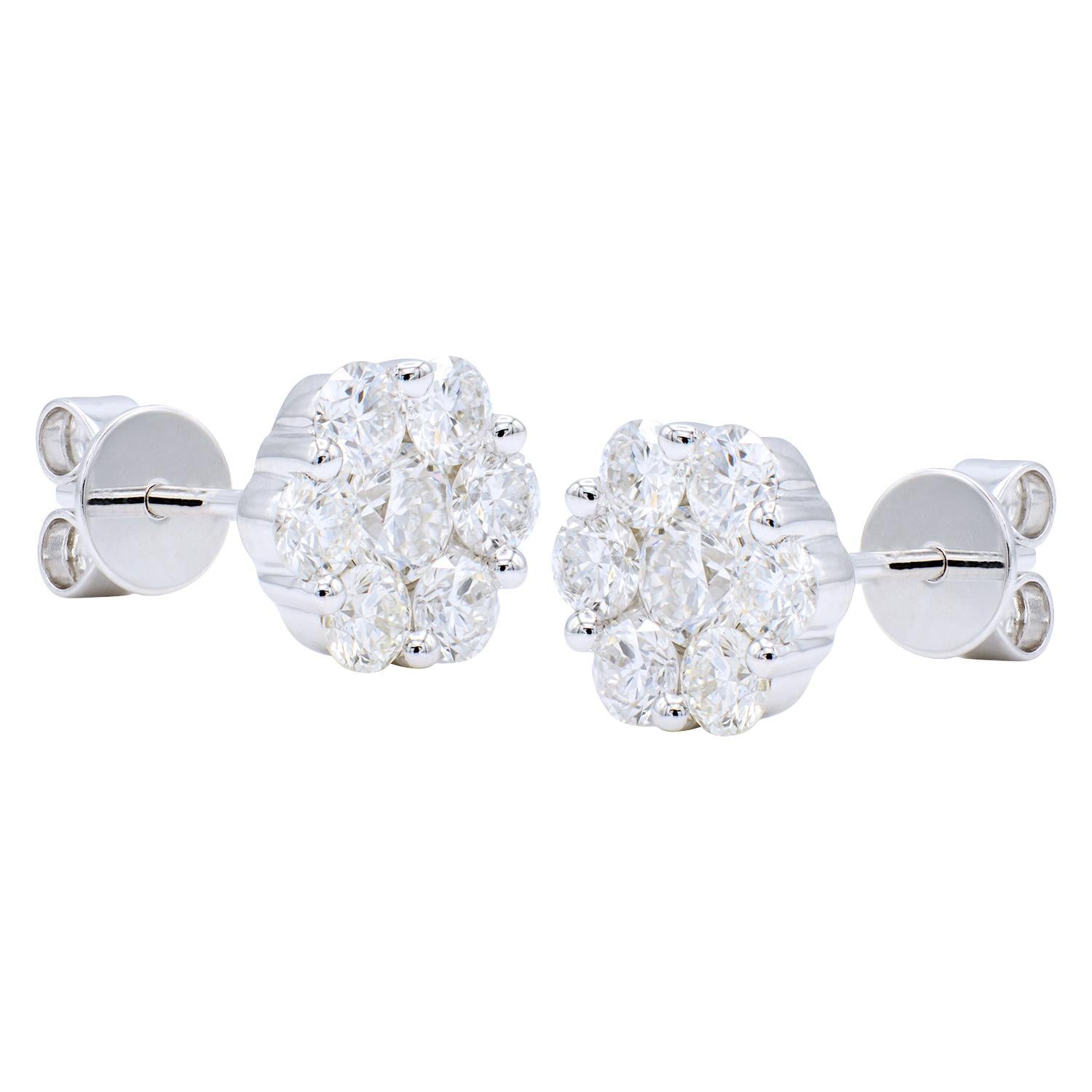 14k white gold cluster diamond earrings studs
