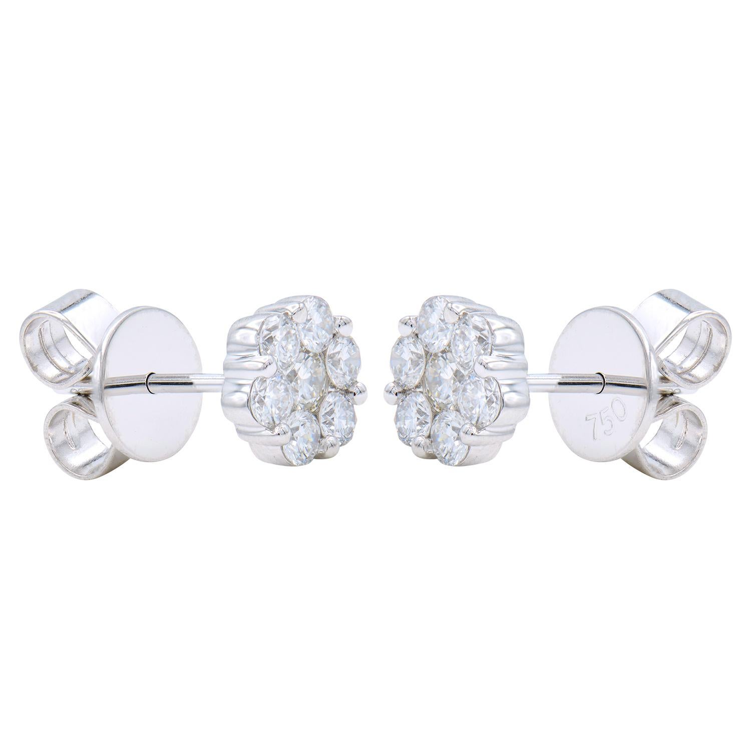 Contemporaneo Borchie con diamanti a grappolo in oro bianco 14K in vendita