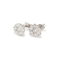 14K White Gold Cluster Halo Diamond Push Back Stud Earrings