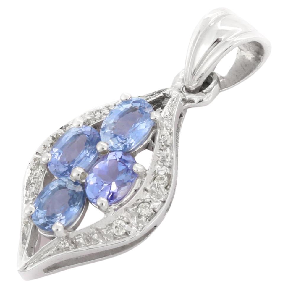 1920, Filigree 14K White Gold Diamond and Sapphire Pendant Necklace For ...