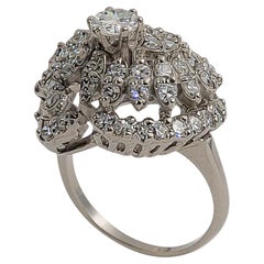 14K White Gold Cocktail Ring with 0.33 Ct. Center Diamond and 58 Round Diamonds