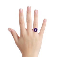 14K White Gold Cocktail Ring with 4.75ct Cushion Cut Amethyst