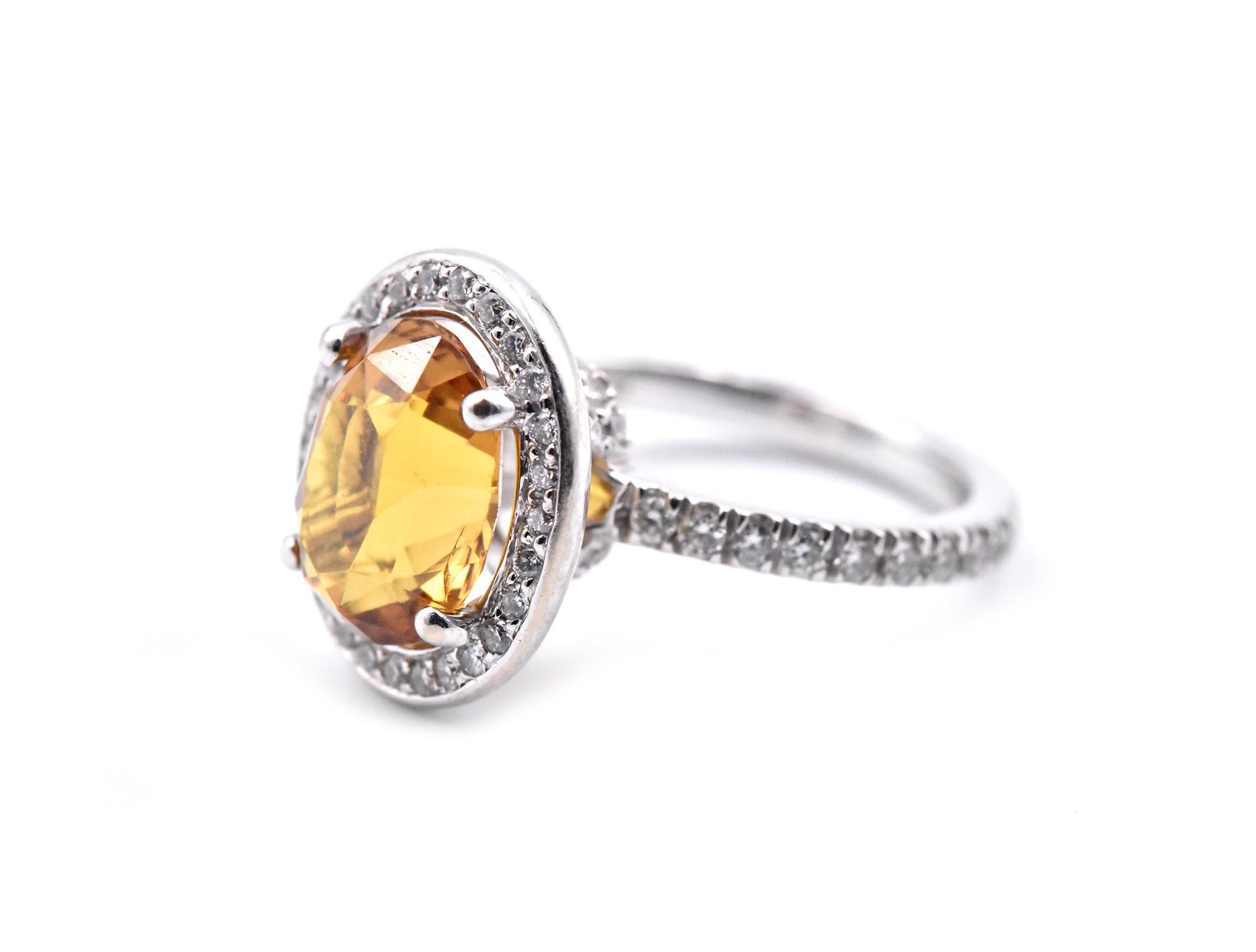 Ring aus 14 Karat Weißgold mit cognacfarbenem Saphir und Diamant (Ovalschliff) im Angebot