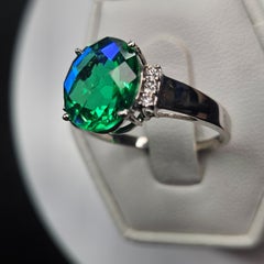 14k White Gold Color Change Peacock Quartz & Diamond Ring