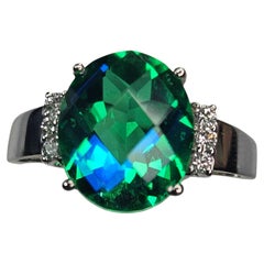 14k White Gold Color Change Peacock Quartz & Diamond Ring