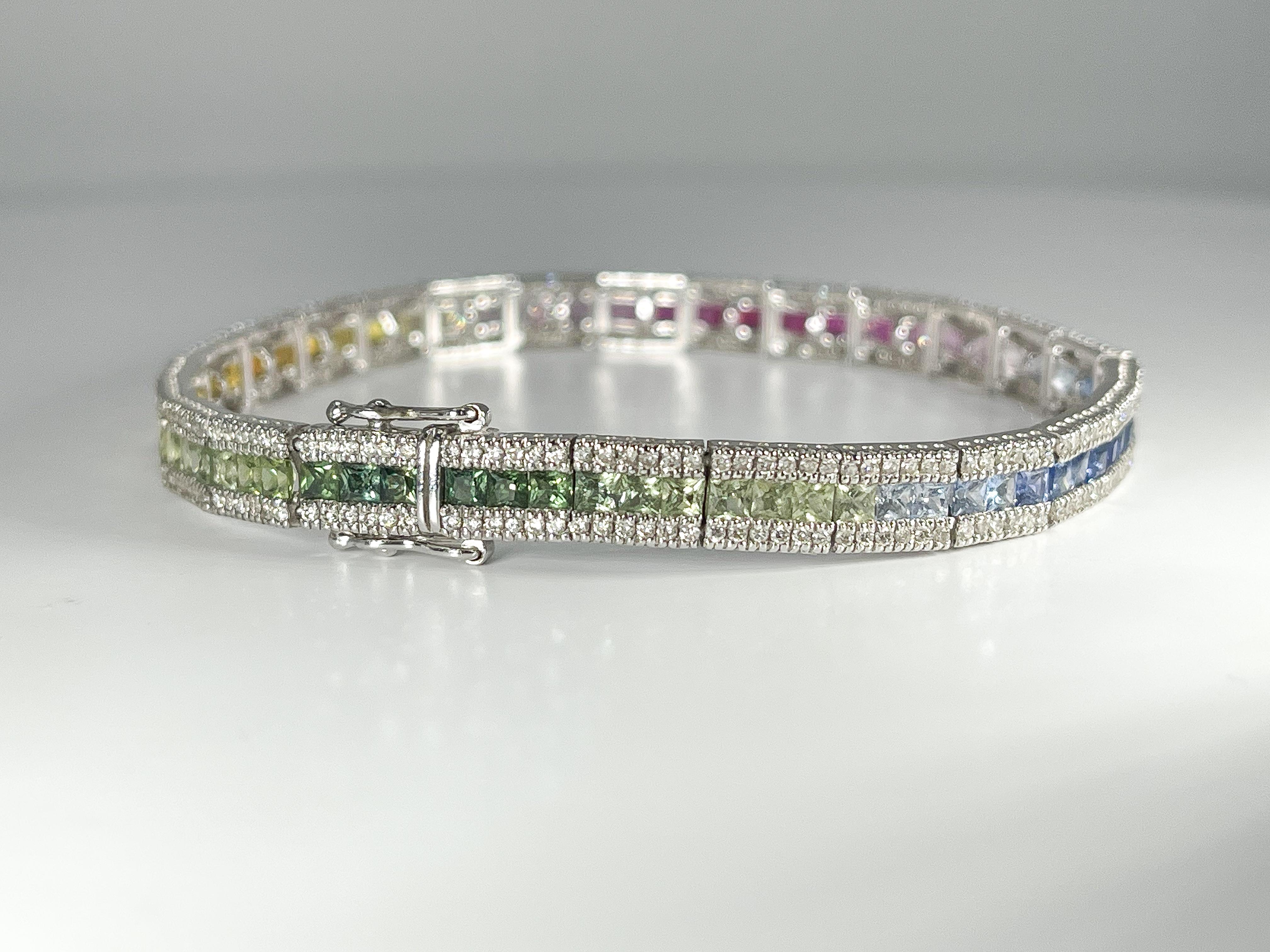 14k White Gold Colored 7.75 CTW Sapphire and 1.75 CTW Diamond Bracelet  In Excellent Condition For Sale In Stuart, FL
