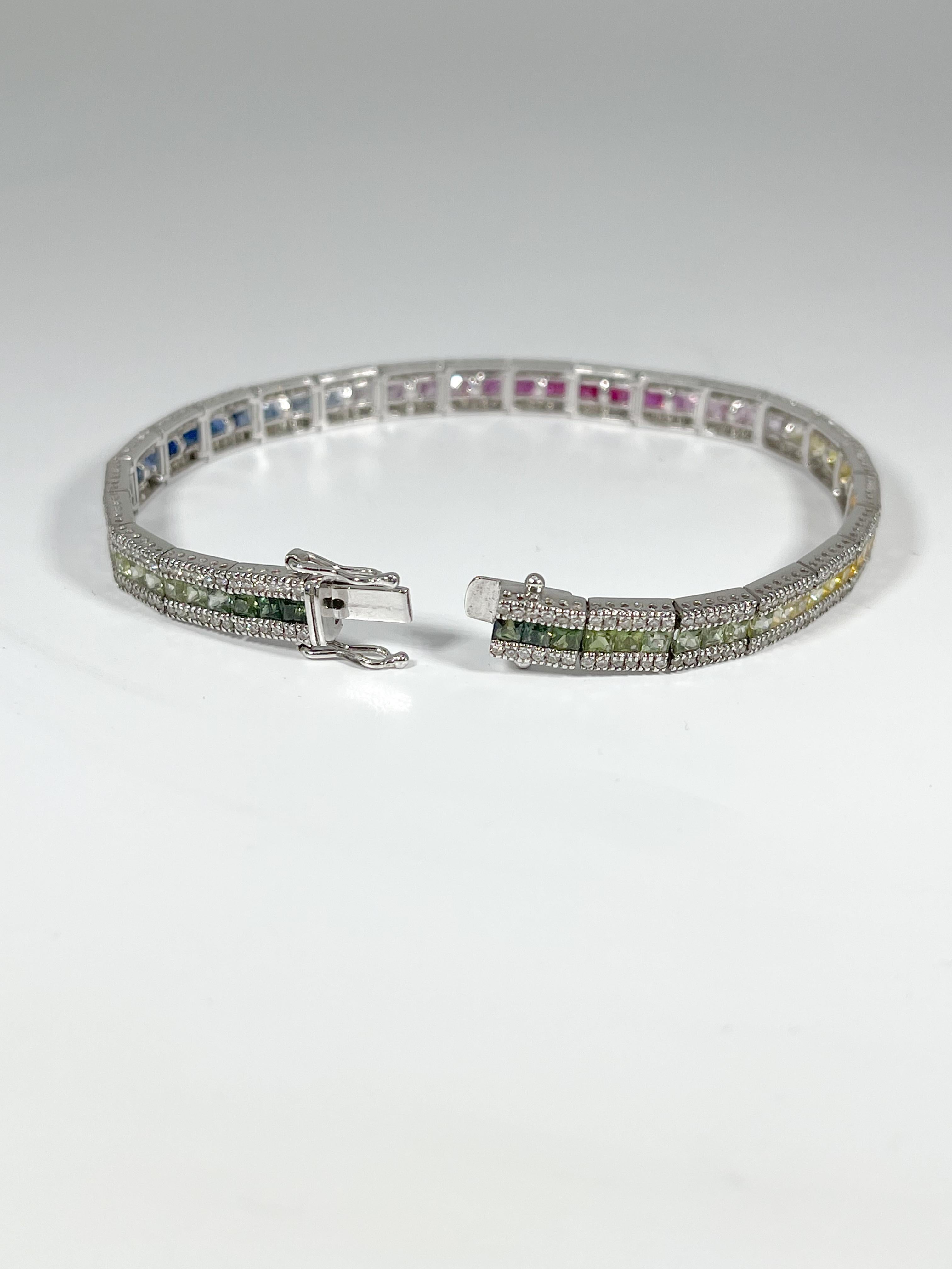 14k White Gold Colored 7.75 CTW Sapphire and 1.75 CTW Diamond Bracelet  For Sale 1