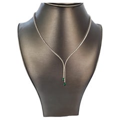 14k White Gold Columbian Emeralds with Diamonds Chain Necklace 20"