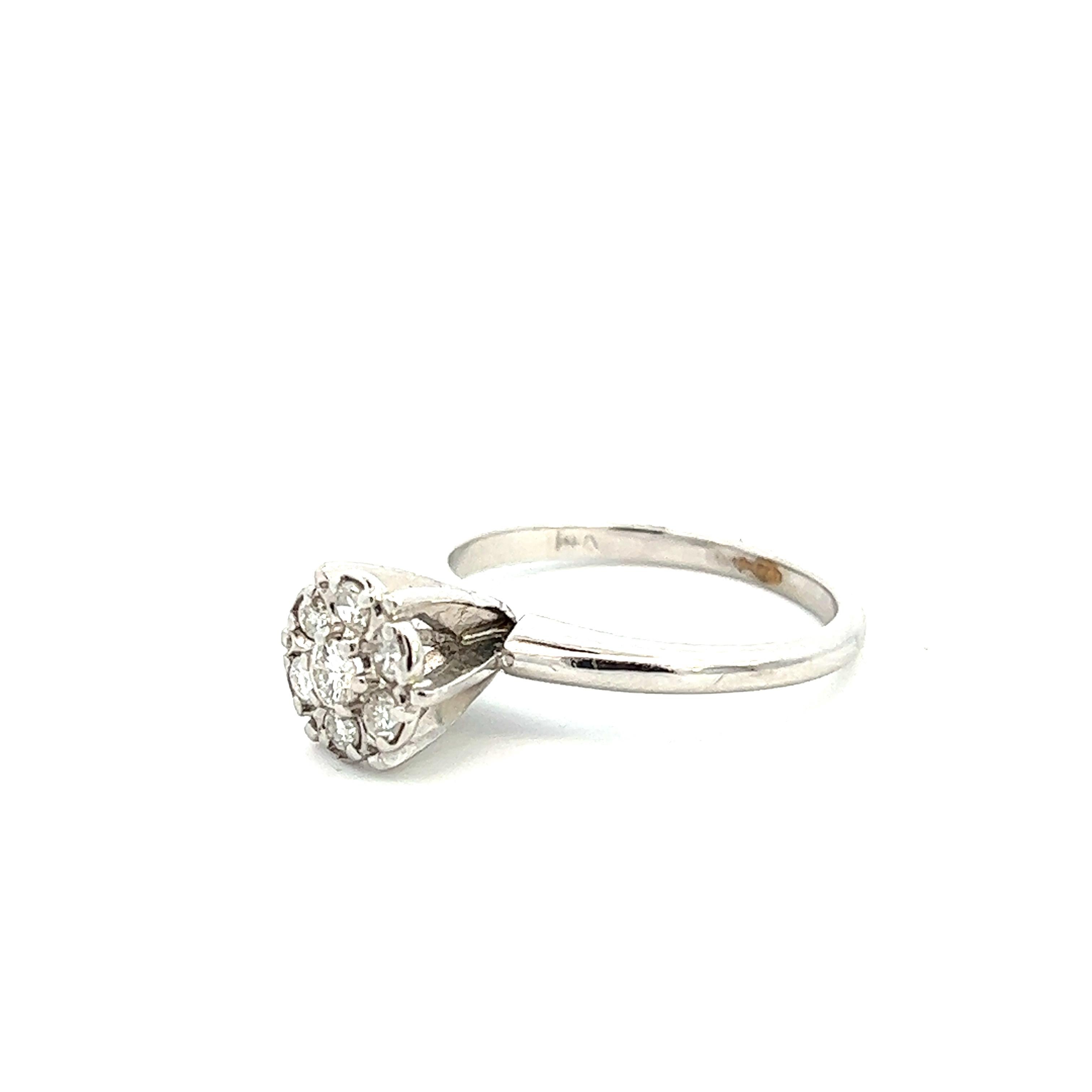 14K White Gold Contemporary Diamond Cluster Ring  For Sale 2