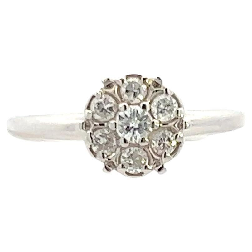 14K White Gold Contemporary Diamond Cluster Ring 