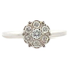 Vintage 14K White Gold Contemporary Diamond Cluster Ring 