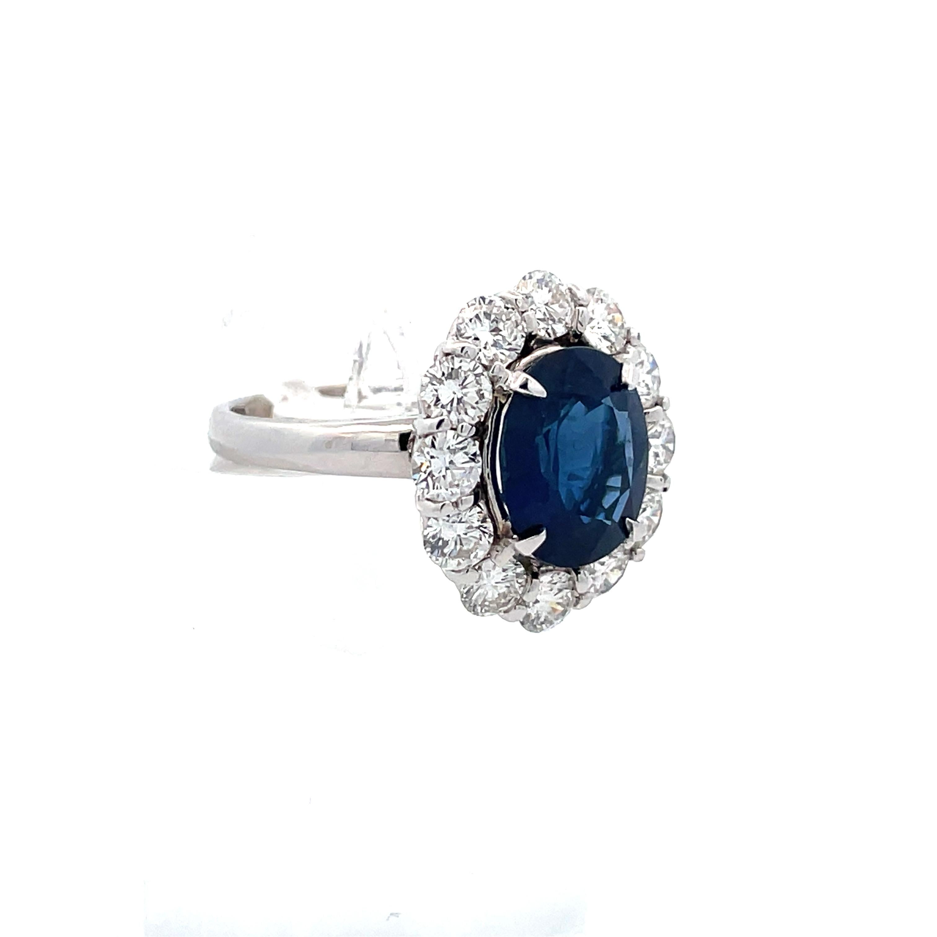  14K White Gold Contemporary Lady Di Ring Blue Sapphire and Diamond  For Sale 1