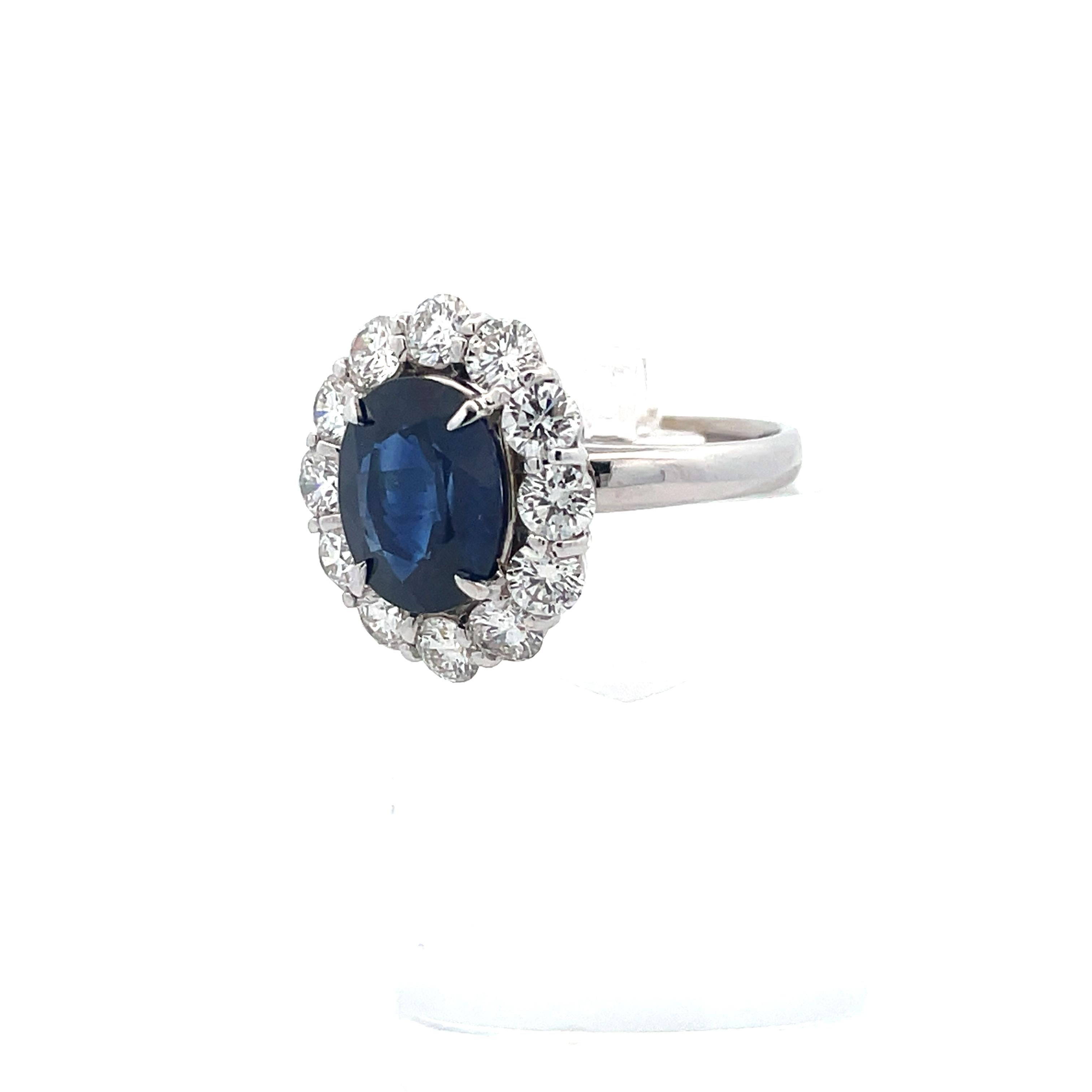  14K White Gold Contemporary Lady Di Ring Blue Sapphire and Diamond  For Sale 2