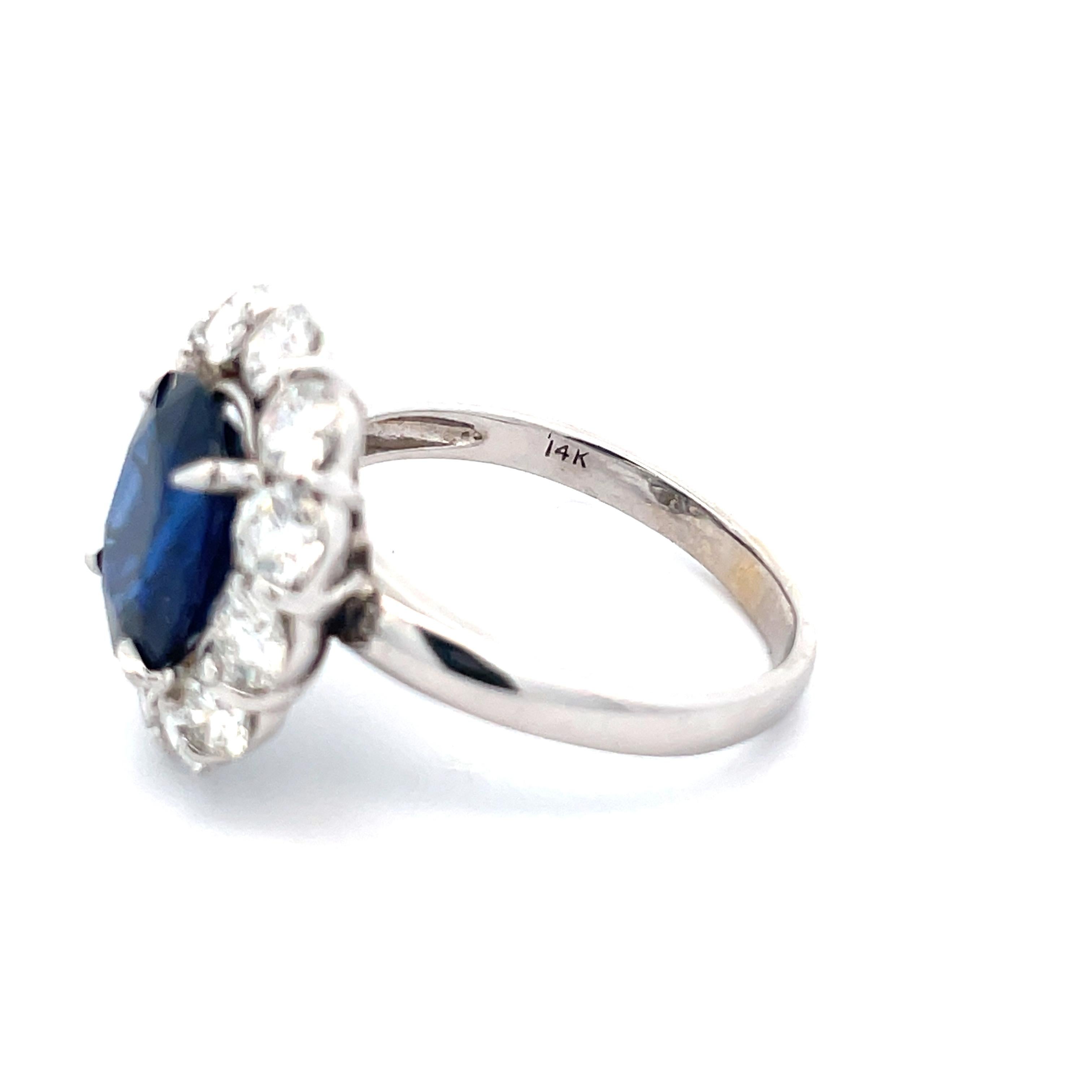  14K White Gold Contemporary Lady Di Ring Blue Sapphire and Diamond  In Excellent Condition For Sale In Lexington, KY