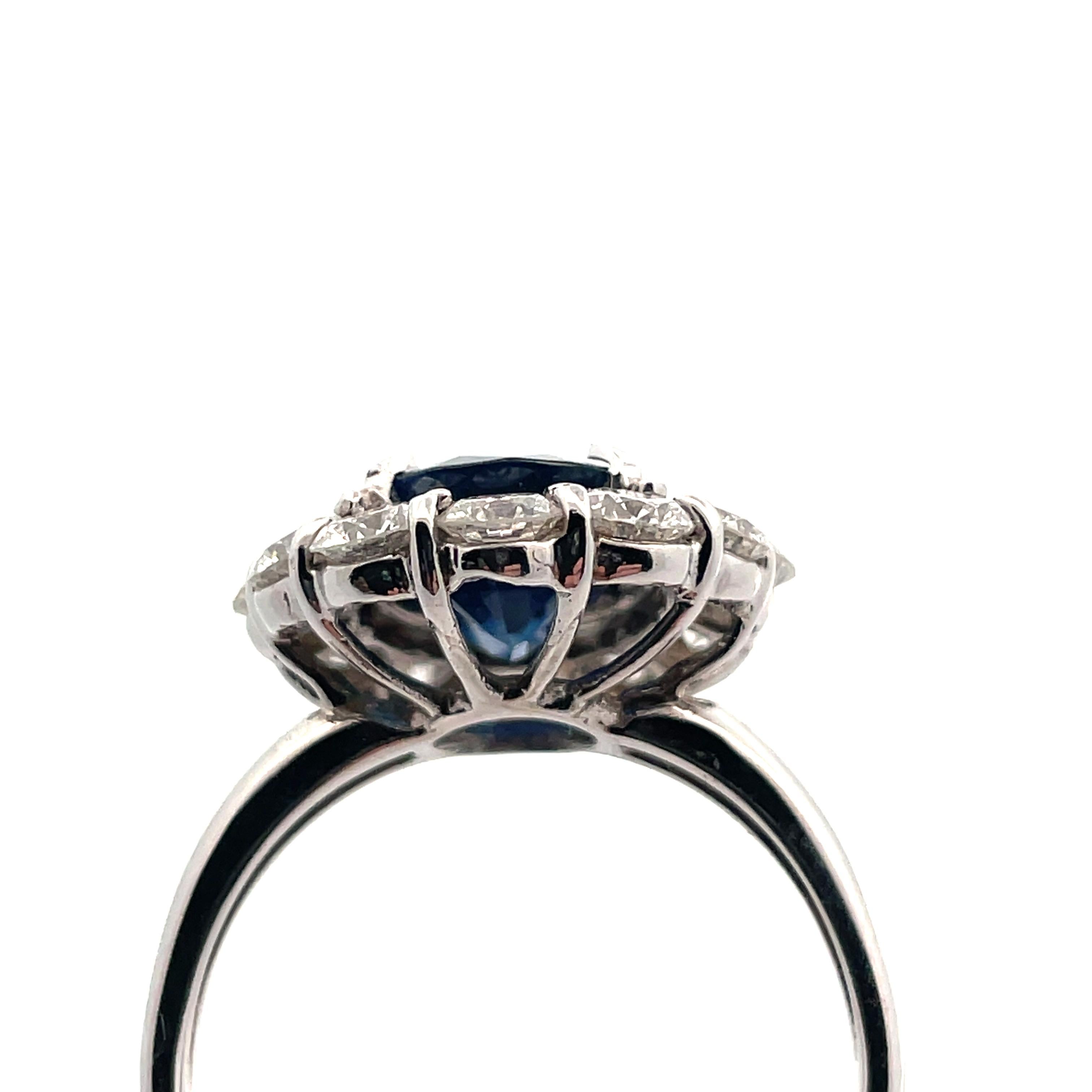 Women's or Men's  14K White Gold Contemporary Lady Di Ring Blue Sapphire and Diamond  For Sale