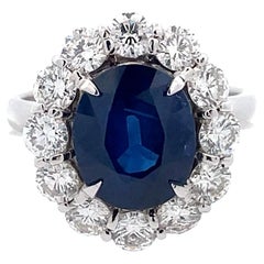  Bague Lady Di contemporaine en or blanc 14K Saphir bleu et diamant 