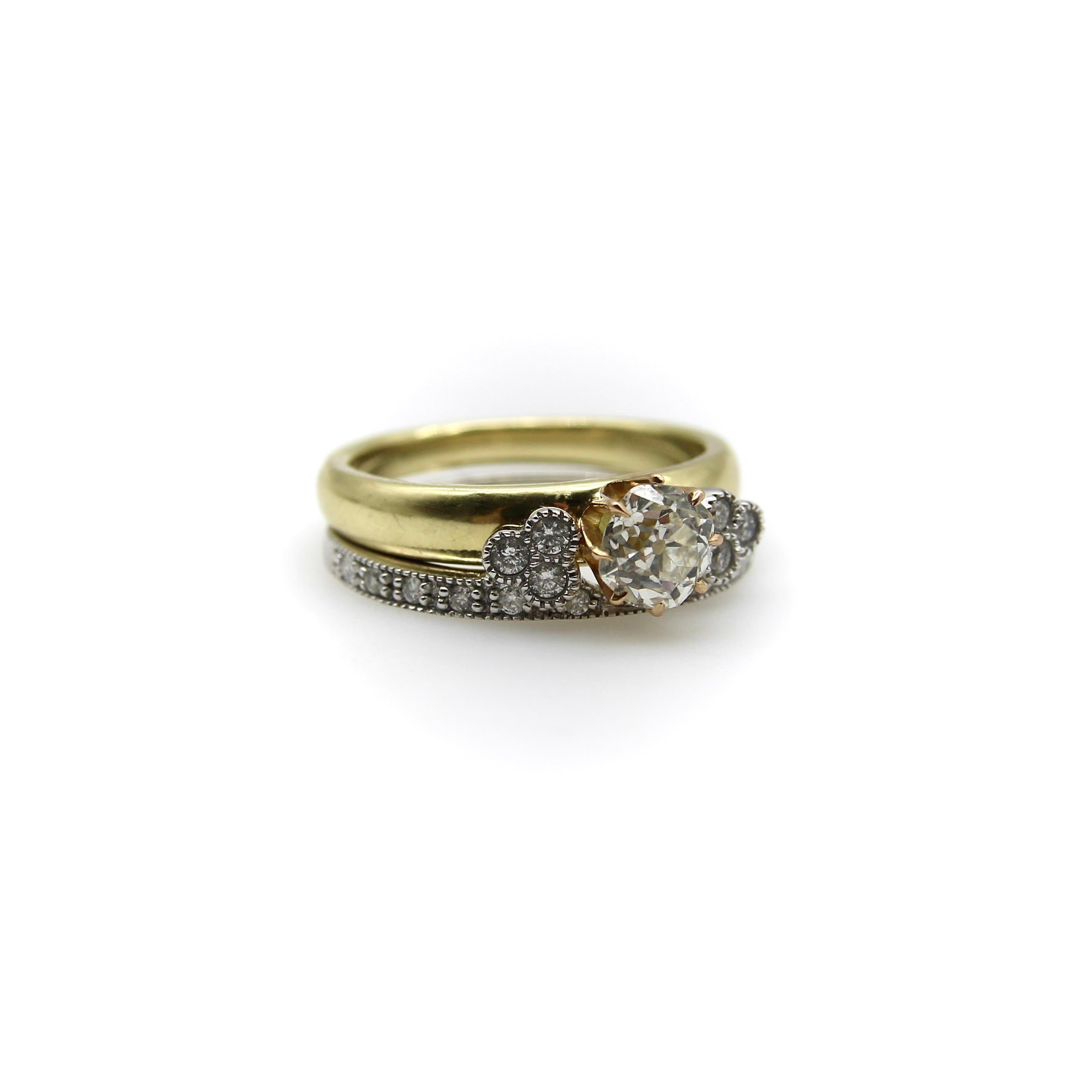 14 Karat Weißgold Contoured Ehering mit Diamanten für Damen oder Herren im Angebot