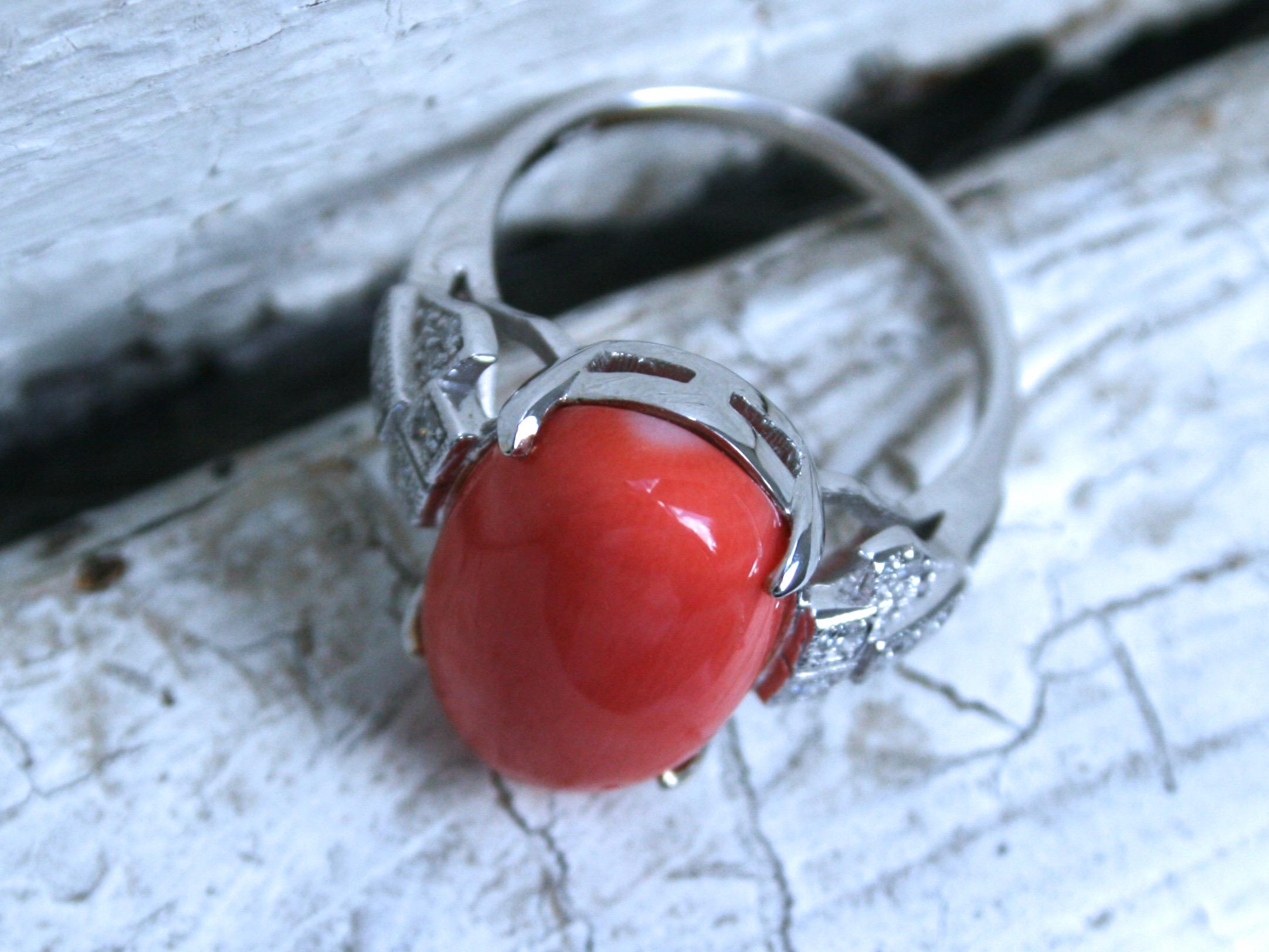 white gold coral ring