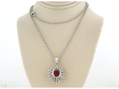 14k White Gold Coral and Diamond Pendant Necklace, 0.80ct, 50cm Long