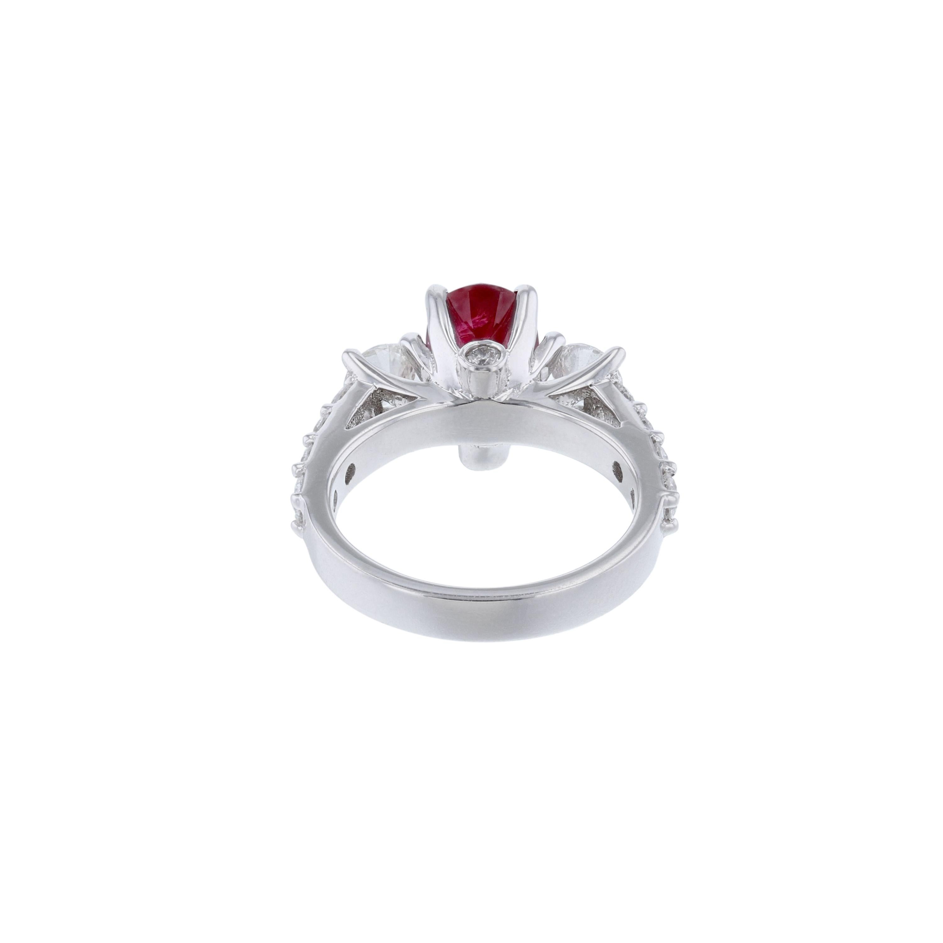 Contemporary 14K White Gold Corundum 'No Heat' Ruby Diamond 3.94 Carat Ring For Sale