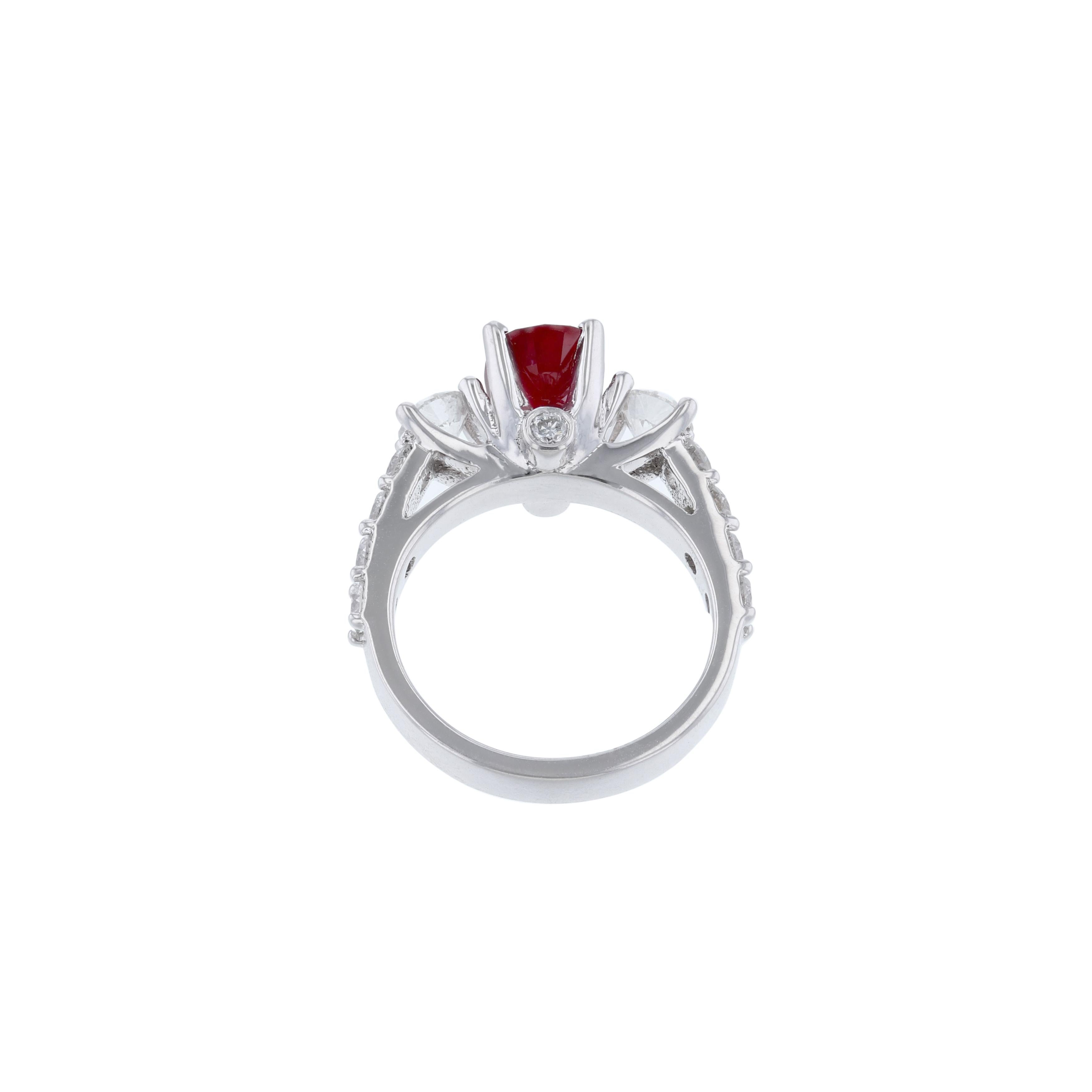 Oval Cut 14K White Gold Corundum 'No Heat' Ruby Diamond 3.94 Carat Ring For Sale