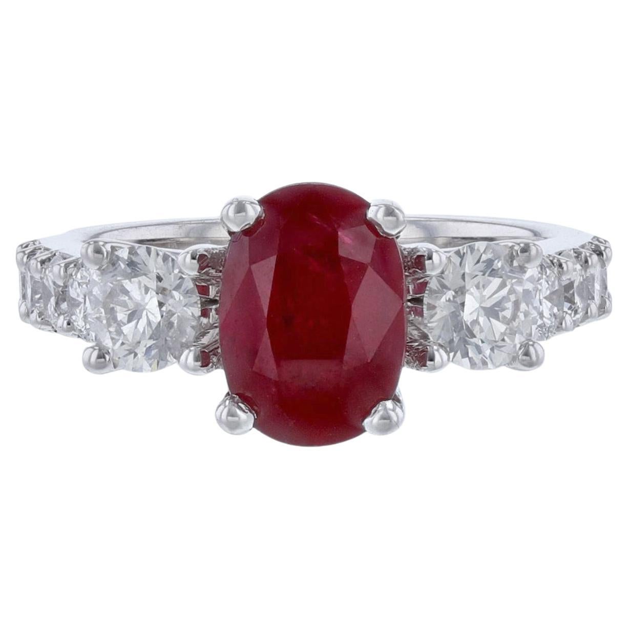 14K White Gold Corundum 'No Heat' Ruby Diamond 3.94 Carat Ring For Sale