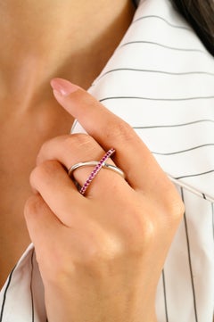 14K White Gold Crisscross Band Ring with Round Ruby & Diamond Gift for Her