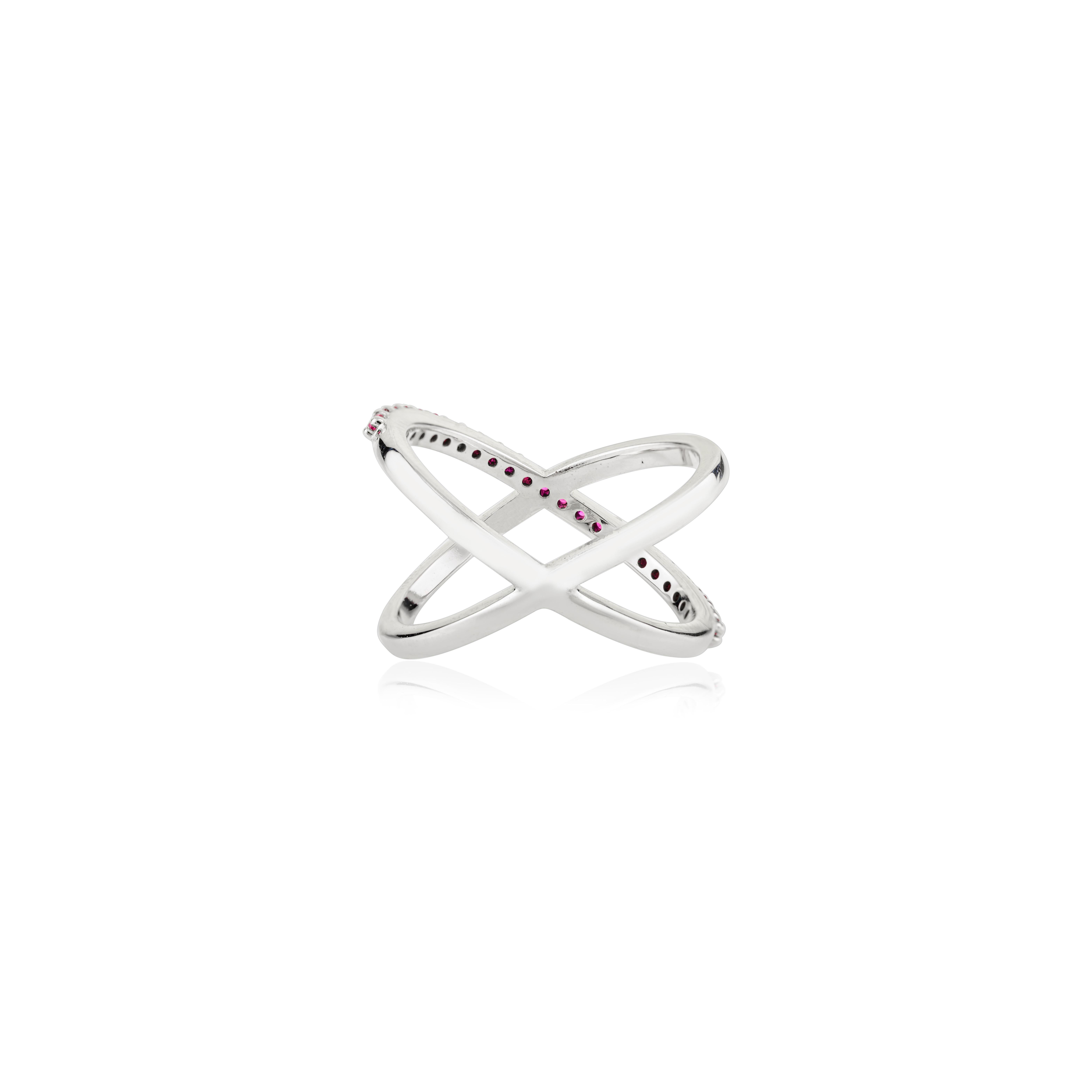 En vente :  Bague croisée en or blanc 14K avec rubis rond et diamant Cadeau pour elle 5