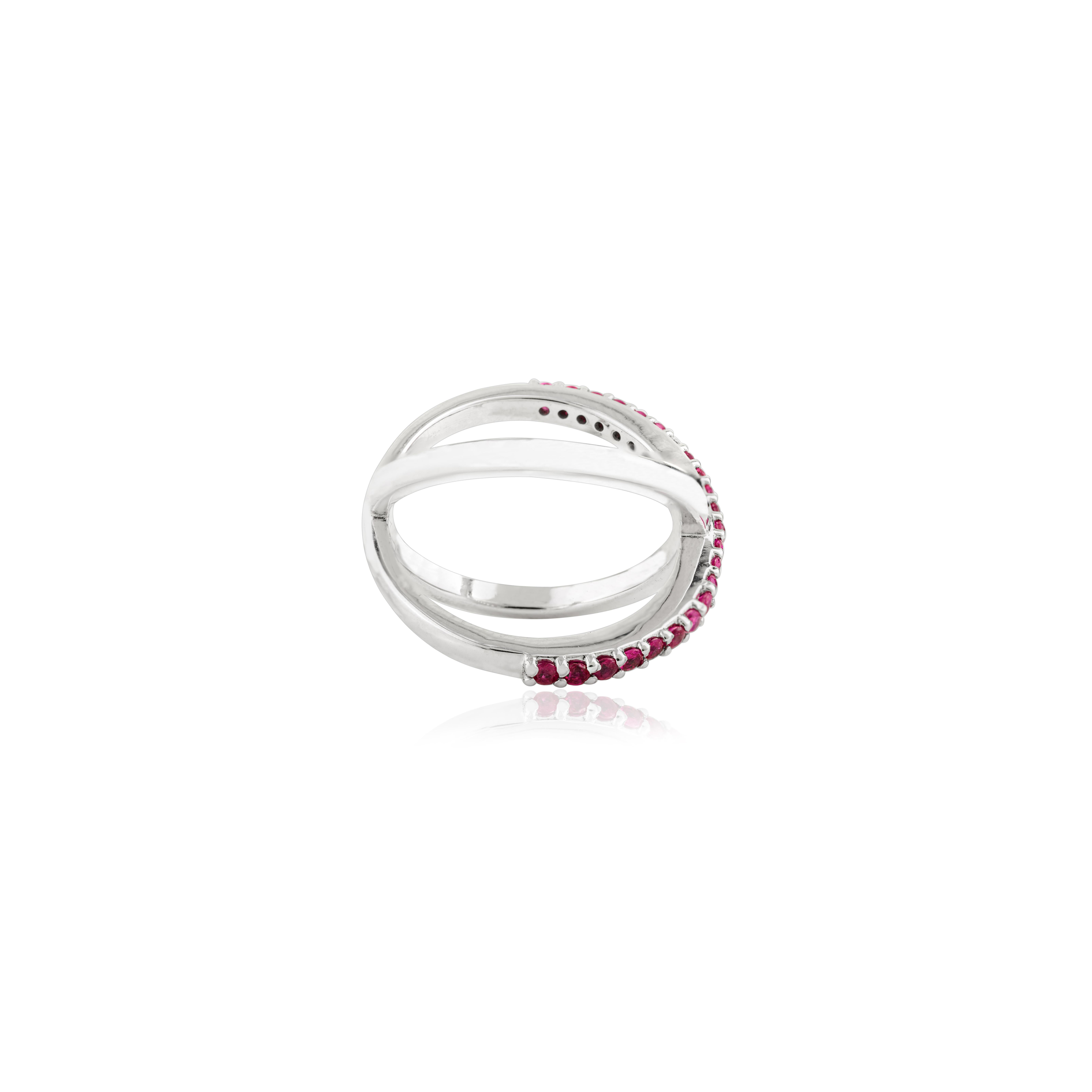 En vente :  Bague croisée en or blanc 14K avec rubis rond et diamant Cadeau pour elle 7