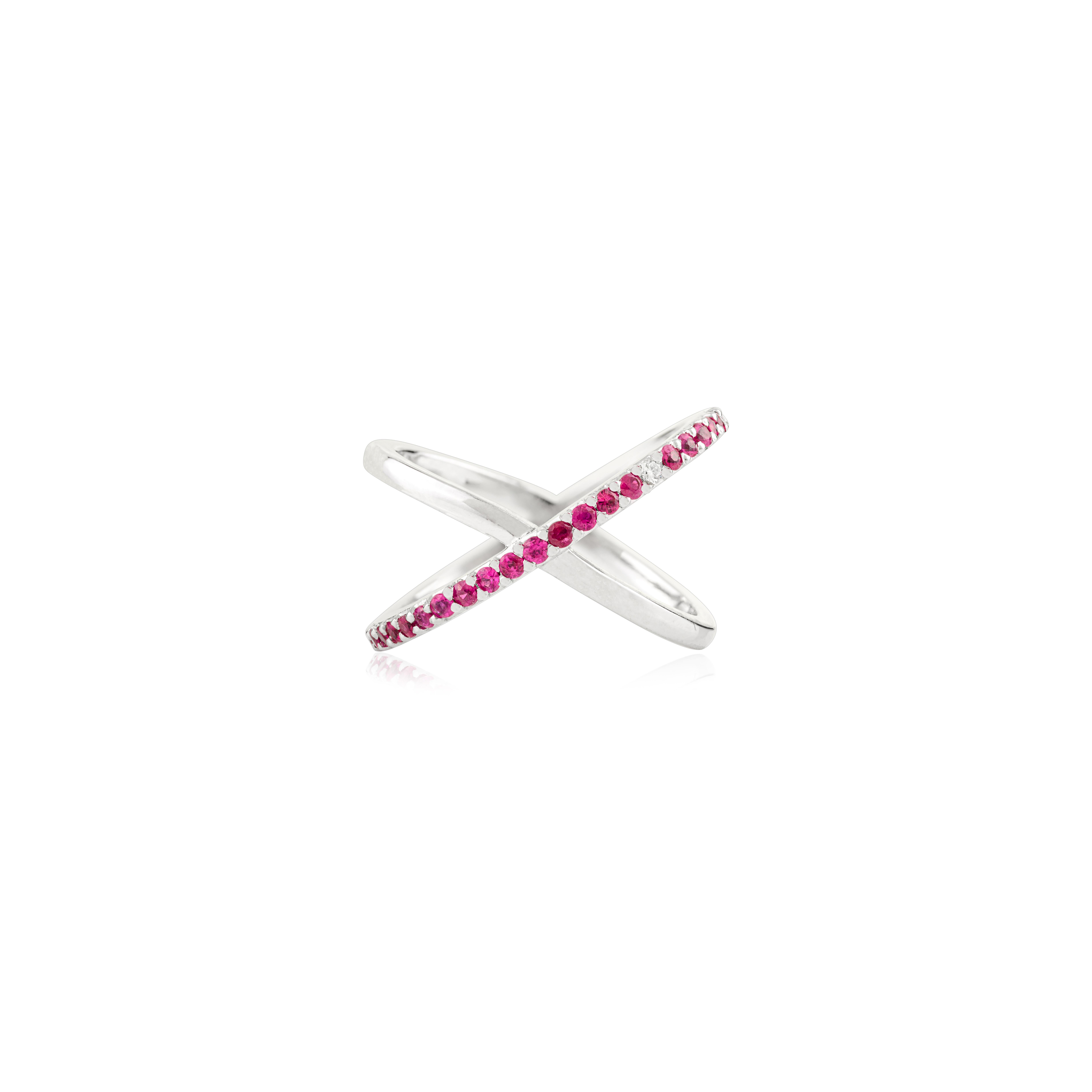 En vente :  Bague croisée en or blanc 14K avec rubis rond et diamant Cadeau pour elle 9