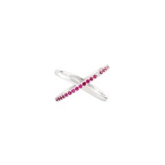 14K White Gold Crisscross Band Ring with Round Ruby & Diamond Gift for Her