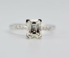14 Karat White Gold Crisscut Emerald Cut Diamond 1.50 Carat Engagement Ring