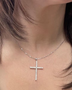 14K White Gold Cross Pendant Necklace with 1.83 Carats Diamonds