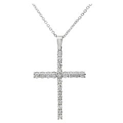 14K White Gold Cross Pendant Necklace with 1.83 Carats Diamonds