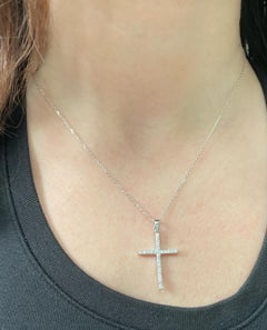 14K White Gold Cross Pendant Necklace with Diamonds 0.50 Carat