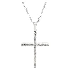 14K White Gold Cross Pendant Necklace with Diamonds 0.50 Carat