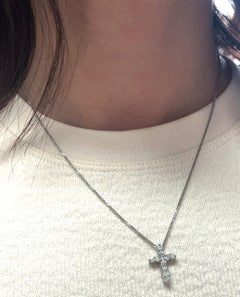 14K White Gold Cross Pendant Necklace with Diamonds 0.63 Carats