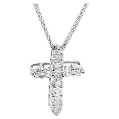 14K White Gold Cross Pendant Necklace with Diamonds 0.63 Carats