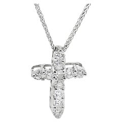 14K White Gold Cross Pendant Necklace with Diamonds 0.63 Carats