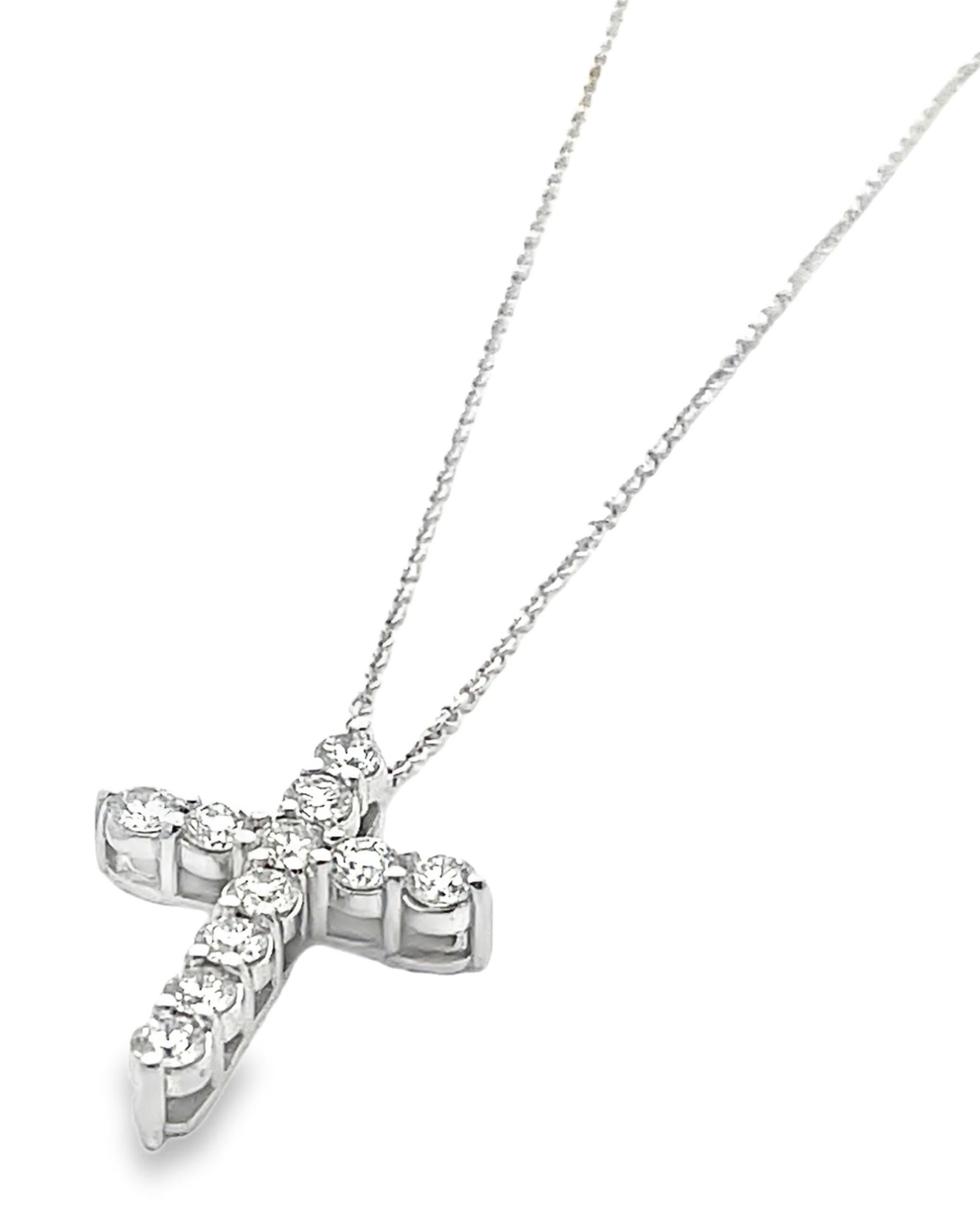 14K Weißgold Kreuz-Anhänger Halskette mit Diamanten 1,04 Karat (Rundschliff) im Angebot