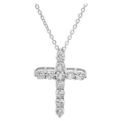 14K White Gold Cross Pendant Necklace with Diamonds 1.04 Carats