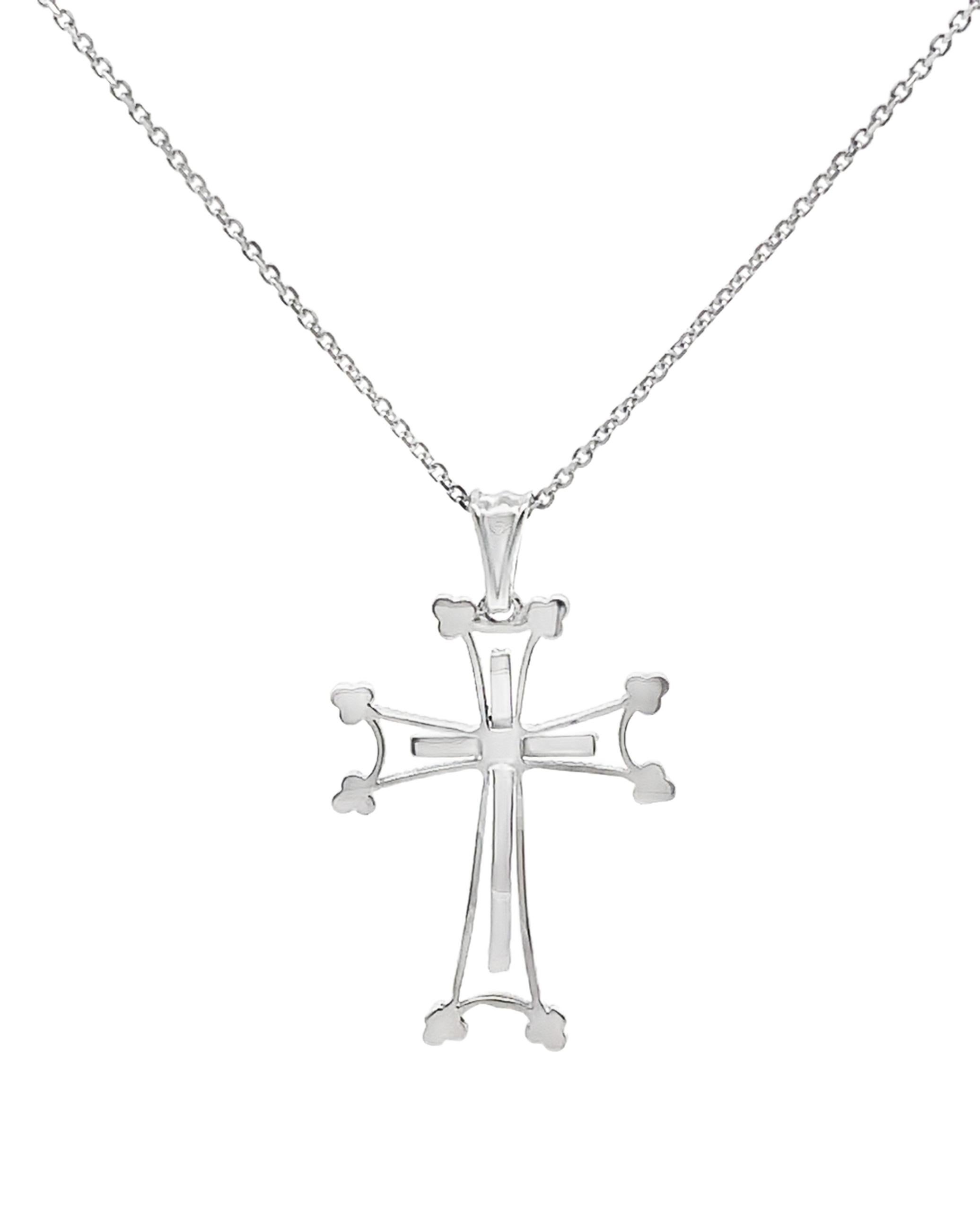 Taille ronde Collier pendentif croix en or blanc 14K avec diamants ronds 0,18 carat en vente