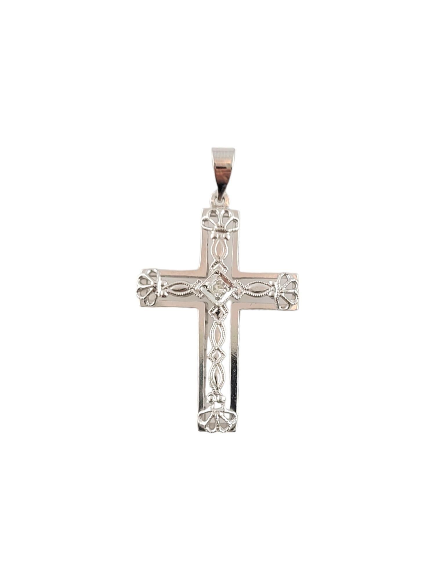 De las mujeres Colgante Cruz de Oro Blanco de 14k con Diamante