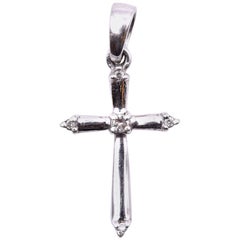 14 Karat White Gold Cross Pendant with Diamond