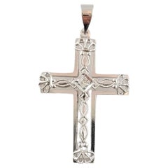 Colgante Cruz de Oro Blanco de 14k con Diamante