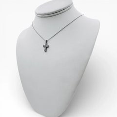 14k White Gold Cross Pendant with Diamonds and 14" Necklace.