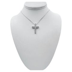 14k White Gold Cross Pendant with Diamonds and 14" Necklace.