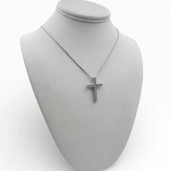 14k White Gold Cross Pendant with Diamonds and 16" Necklace.